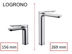 Designer washbasin tap, mixer, height 156 and 269 mm - LOGRONO chrome