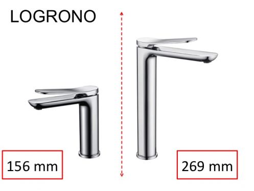 Designer washbasin tap, mixer, height 156 and 269 mm - LOGRONO chrome