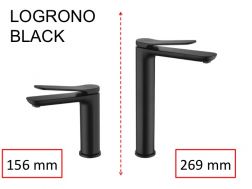 Matte black washbasin tap, mixer, height 156 and 269 mm - LOGRONO NOIR