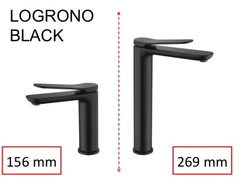 Matte black washbasin tap, mixer, height 156 and 269 mm - LOGRONO NOIR