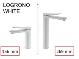 Matte white washbasin tap, mixer, height 156 and 269 mm - LOGRONO white