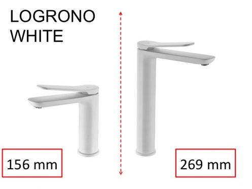 Matte white washbasin tap, mixer, height 156 and 269 mm - LOGRONO white