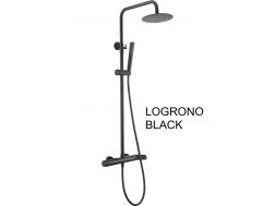 Matte black shower column, mixer tap, round ø 20 cm - LOGRONO NOIR