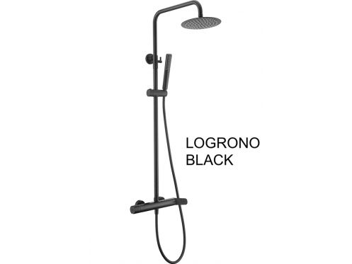 Matte black shower column, mixer tap, round  20 cm - LOGRONO NOIR