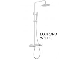 Matte white shower column, mixer, round ø 20 cm - LOGRONO WHITE