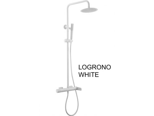 Matte white shower column, mixer, round  20 cm - LOGRONO WHITE