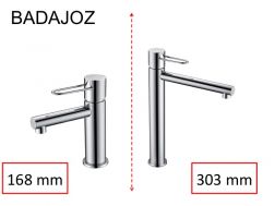 Designer washbasin tap, mixer, height 168 and 303 mm - BADAJOZ CHROME