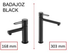 Matte black washbasin tap, mixer, height 168 and 303 mm - BADAJOZ BLACK