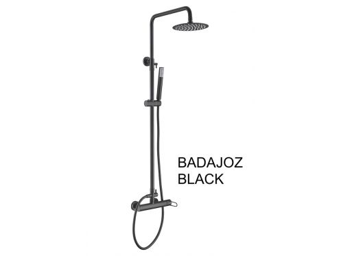 Matte black shower column, Mixer tap, Round  20 cm - BADAJOZ BLACK