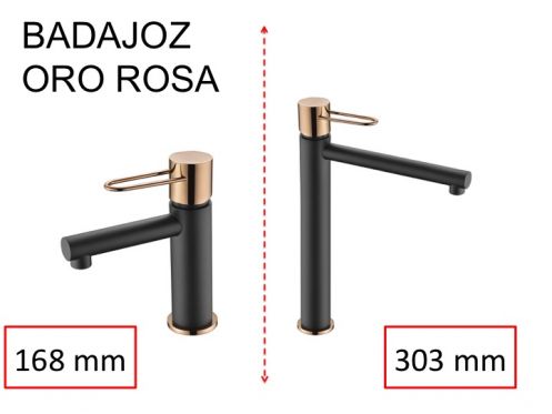 Matte black and bronze washbasin tap, mixer, height 168 and 303 mm - BADAJOZ ORO ROSA
