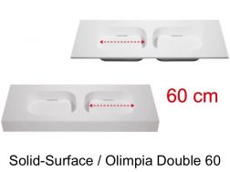 Design double washbasin, 50 x 100 cm, in Solid-Surface mineral resin - OLIMPIA 60 DOUBLE