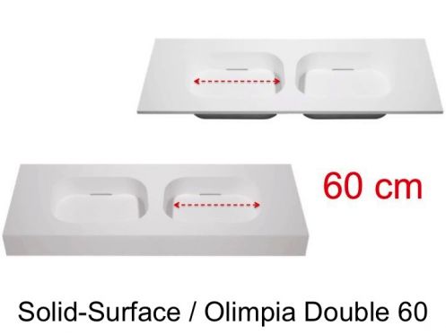 Design double washbasin, 50 x 100 cm, in Solid-Surface mineral resin - OLIMPIA 60 DOUBLE