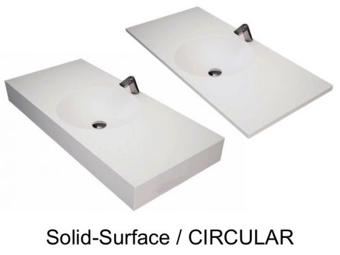 Countertop with integrated round basin, 50 x 80 cm, in Solid-Surface mineral resin - DOUBLE CIRCULAR RG