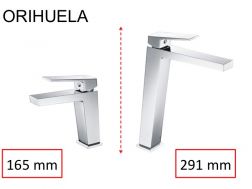 Washbasin tap, mixer, straight / square style, height 165 or 291 mm - ORIHUELA CHROME