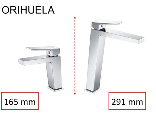 Washbasin tap, mixer, straight / square style, height 165 or 291 mm - ORIHUELA CHROME