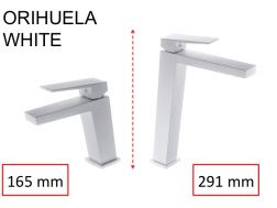 Washbasin tap, mixer, straight / square style, height 165 or 291 mm - ORIHUELA WHITE