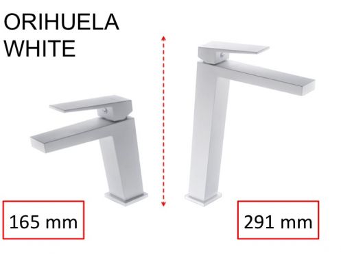 Washbasin tap, mixer, straight / square style, height 165 or 291 mm - ORIHUELA WHITE