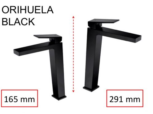 Washbasin tap, mixer, straight / square style, height 165 or 291 mm - ORIHUELA BLACK