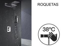 Built-in shower, thermostatic, rain cover and waterfall - ROQUETAS CHROME