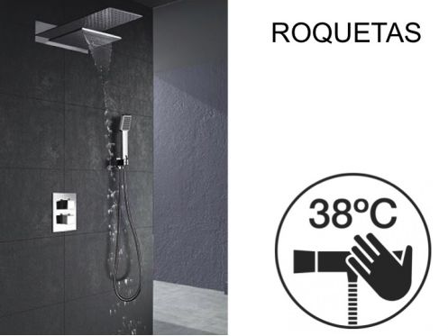 Built-in shower, thermostatic, rain cover and waterfall - ROQUETAS CHROME