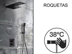 Built-in shower, thermostatic, rain cover and waterfall - ROQUETAS BLACK