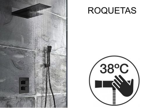 Built-in shower, thermostatic, rain cover and waterfall - ROQUETAS BLACK