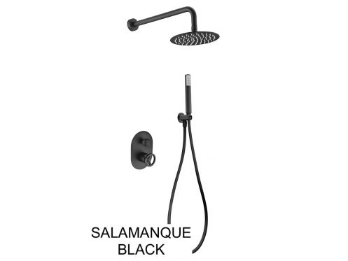 Built-in shower, mixer, round rain cover  25 cm - SALAMANQUE BLACK