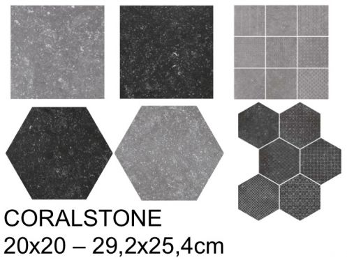 CORALSTONE  20x20 - 29,2x25,4 cm - Floor tiles, hexagonal, Pierre Bleu finish