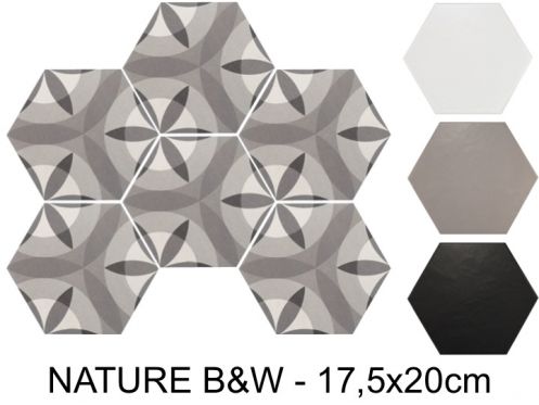 NATURE B&W HEXATILE 17,5x20 cm - Floor tiles, hexagonal, matte finish