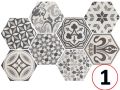 Harmony B&W HEXATILE 17,5x20 cm - Floor tiles, hexagonal, matte finish