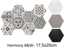 Harmony B&W HEXATILE 17,5x20 cm - Floor tiles, hexagonal, matte finish