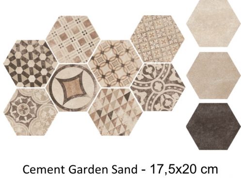Cement Garden Sand HEXATILE 17,5x20 cm - Floor tiles, hexagonal, matte finish