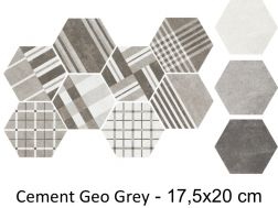 Cement Geo Grey HEXATILE 17,5x20 cm - Floor tiles, hexagonal, matte finish