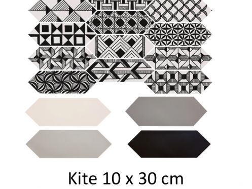 KITE Patchwork Kite B&W 10 x 30 cm - Floor tiles, hexagonal in length