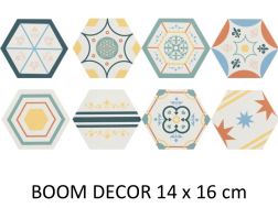 BOOM DECOR 14x16 cm - Floor and wall tiles, hexagonal, design colors.