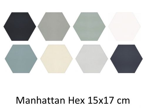 MANHATTAN HEX 15x17 cm - Floor and wall tiles, hexagonal, design colors.