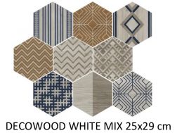 DECOWOOD WHITE MIX 25x29 cm  - Wood floor tiles, imitation parquet.