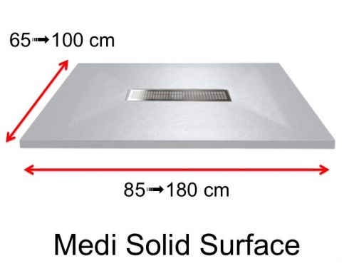 Shower tray, in Solid Surface mineral resin, central drain - MEDI