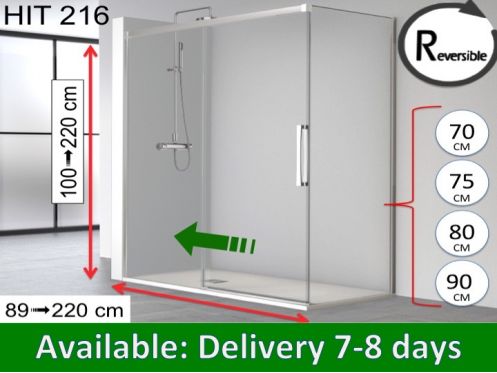 Sliding shower door, 110 x 195 cm, with fixed return - HIT 216
