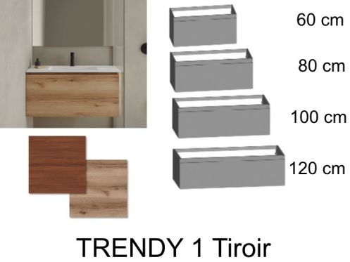 Bathroom cabinet, two drawers, one of which is hidden, height 50 cm, wood finish - TRENDY