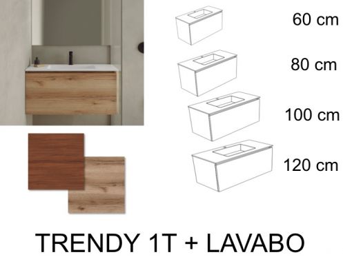 Bathroom cabinet, two drawers, one of which is hidden, height 50 cm, wood finish - TRENDY __plus__ LAVABO