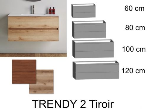 Bathroom cabinet, two drawers, suspended, wood finish - TRENDY 2T