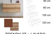 Bathroom cabinet, two drawers, suspended, wood finish - TRENDY 2T __plus__ LAVABO