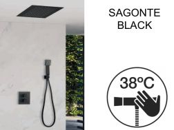 Built-in shower, thermostatic, with rain showerhead 30 x 30 - SAGONTE BLACK