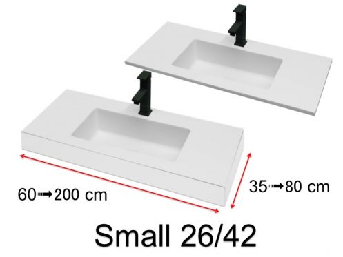 Vanity top, wall-mounted or built-in, in mineral resin - SMALL
