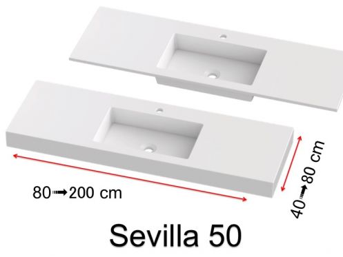 Vanity top, wall-mounted or built-in, in mineral resin - SEVILLA 50