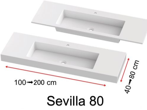 Vanity top, wall-mounted or built-in, in mineral resin - SEVILLA 80