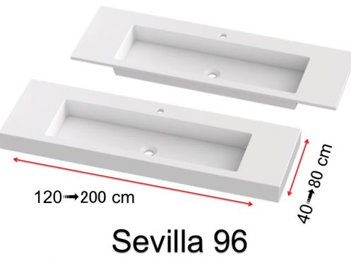 Vanity top, wall-mounted or built-in, in mineral resin - SEVILLA 96