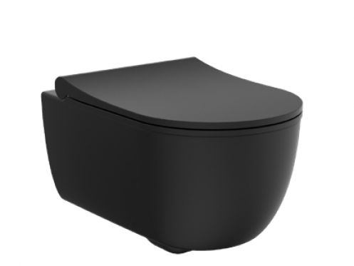Matt black - SHORT toilet bowl, wall-hung, for WC