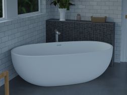 Freestanding bathtub, 1655 x 755 x 535 mm, in Solid Surface mineral resin, in matt color - OVALE